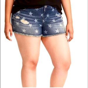 Torrid medium wash stars raw hem jean shorts